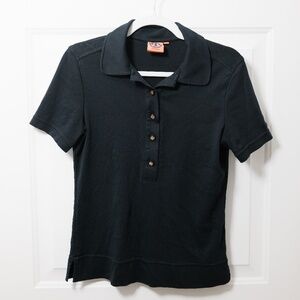 TORY BURCH Short Sleeve Polo Shirt in Black Size Medium